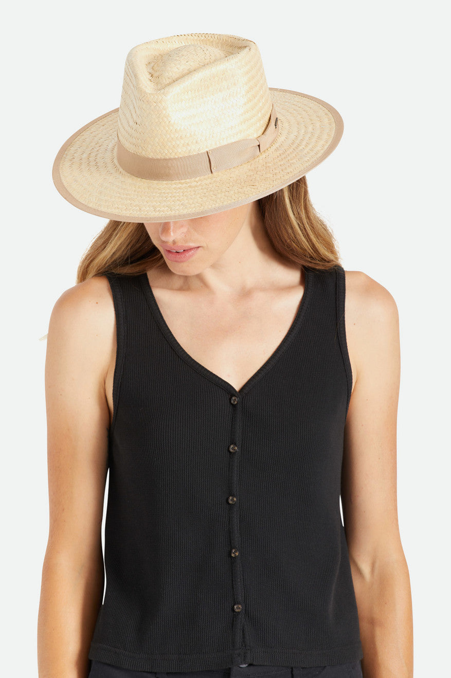 Beige Women's Brixton Jo Short Brim Palmilla Hats | 539207-NQO