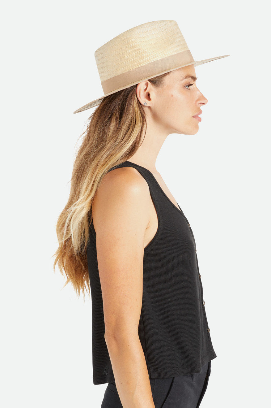 Beige Women's Brixton Jo Short Brim Palmilla Hats | 539207-NQO