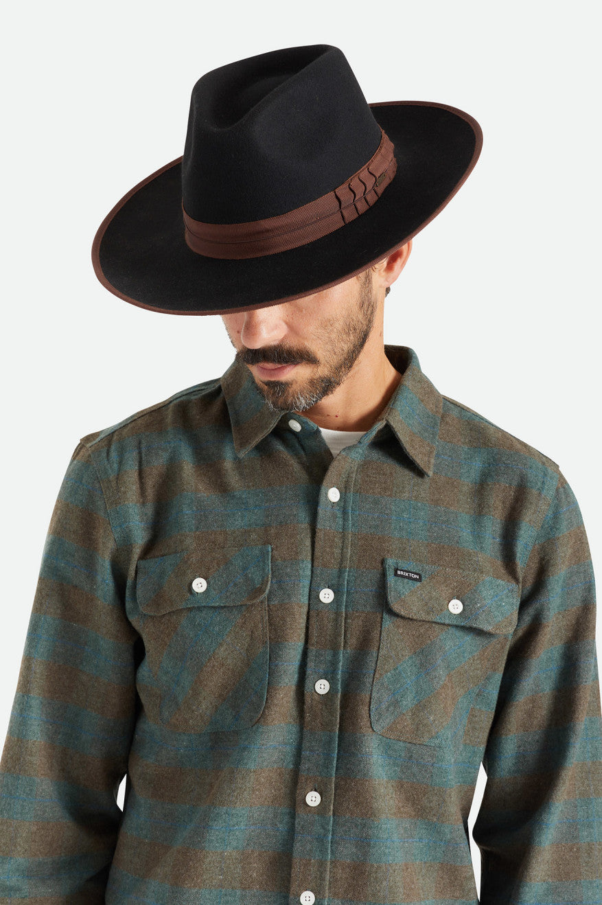 Black / Brown Men's Brixton Reno Fedoras | 590874-ECJ