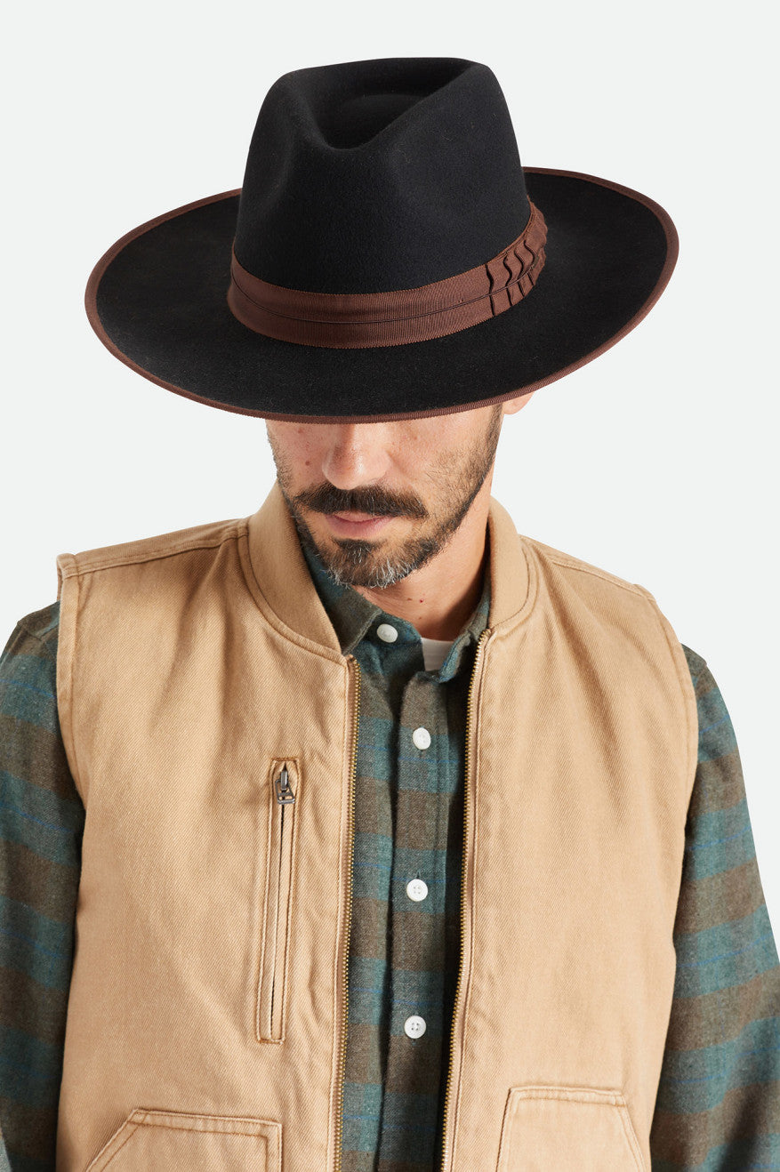 Black / Brown Men's Brixton Reno Fedoras | 590874-ECJ