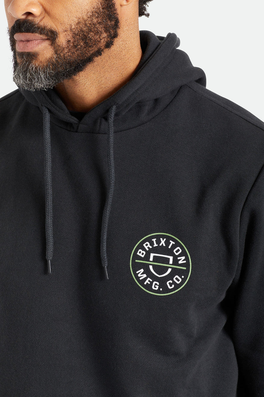 Black / Green / White Men's Brixton Crest Hoodie | 750613-QZJ