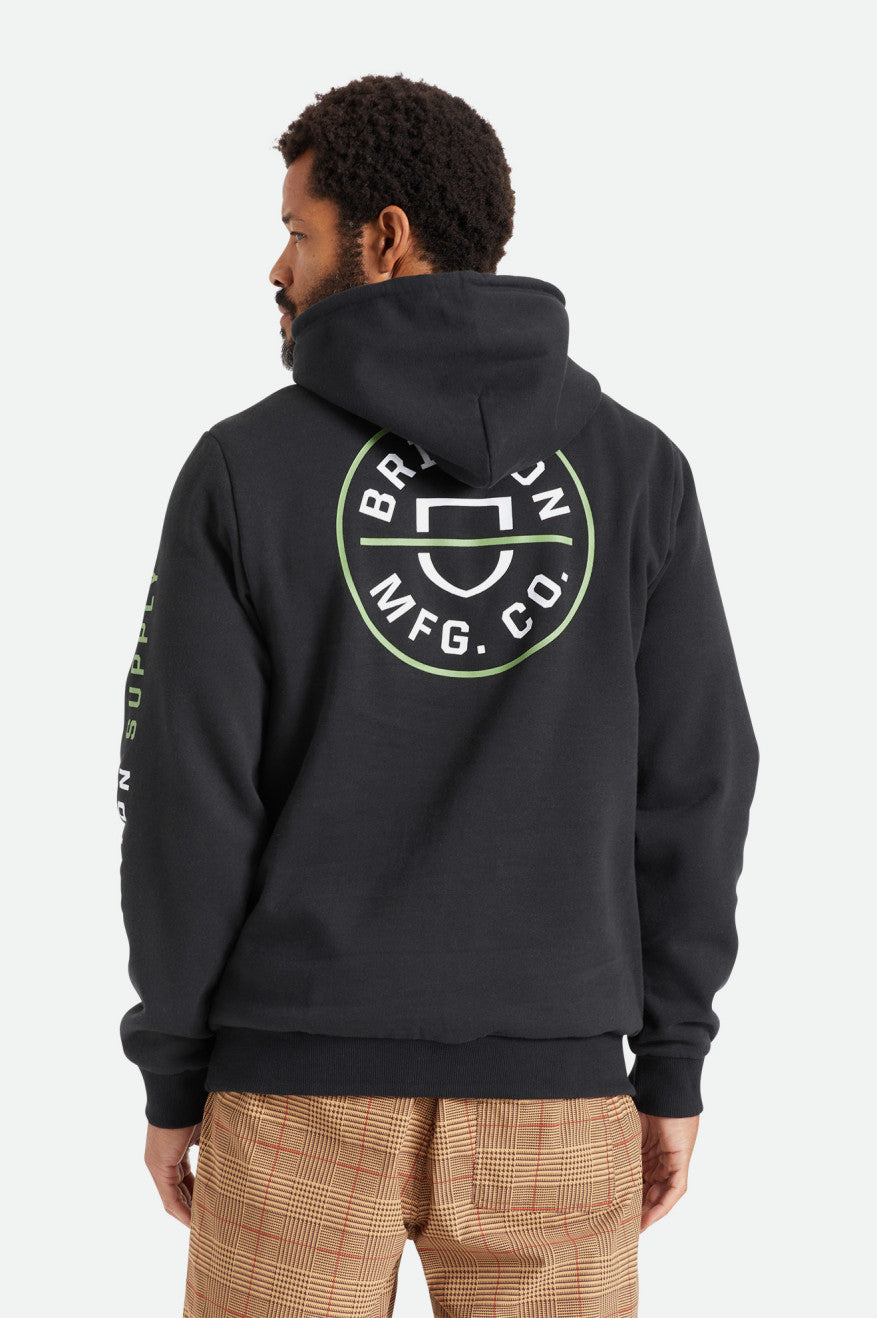 Black / Green / White Men's Brixton Crest Hoodie | 750613-QZJ