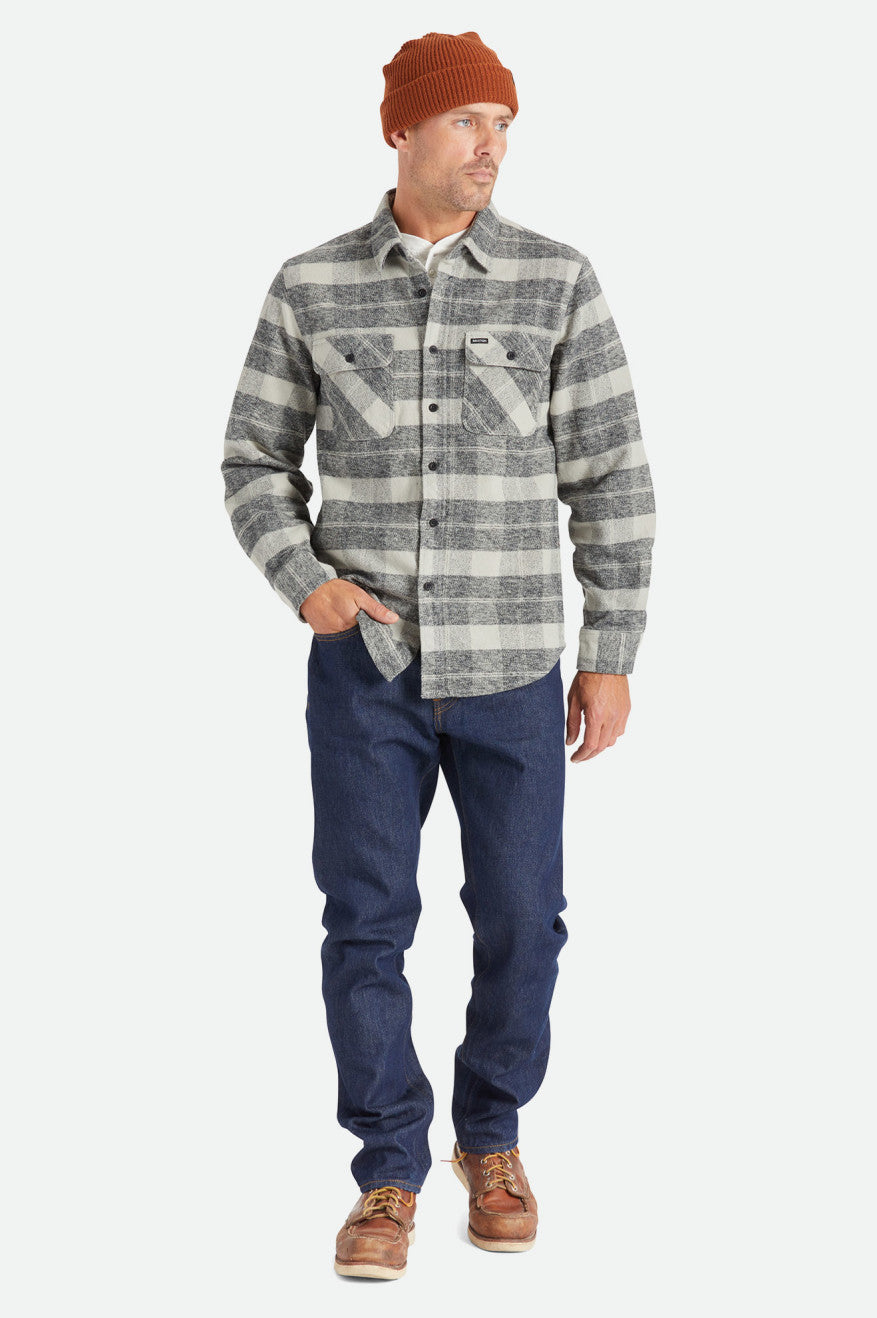 Black / Grey Men's Brixton Bowery Heavy Weight L/S Flannels | 150362-PBR