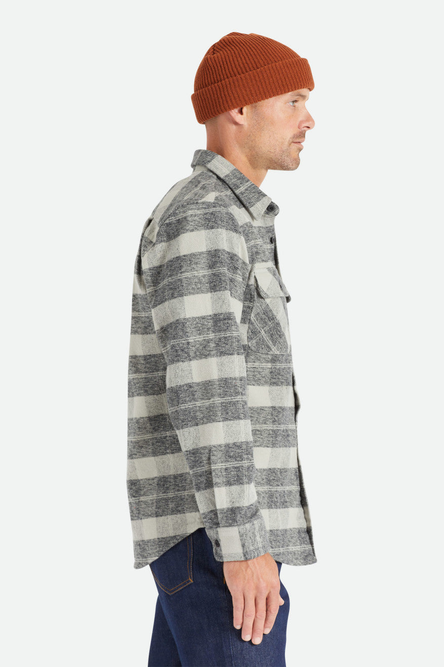 Black / Grey Men's Brixton Bowery Heavy Weight L/S Flannels | 150362-PBR