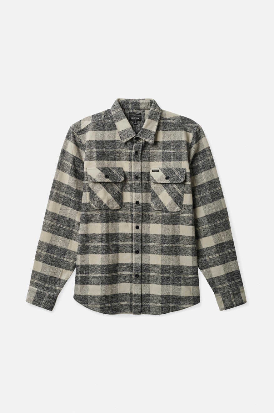 Black / Grey Men's Brixton Bowery Heavy Weight L/S Flannels | 150362-PBR