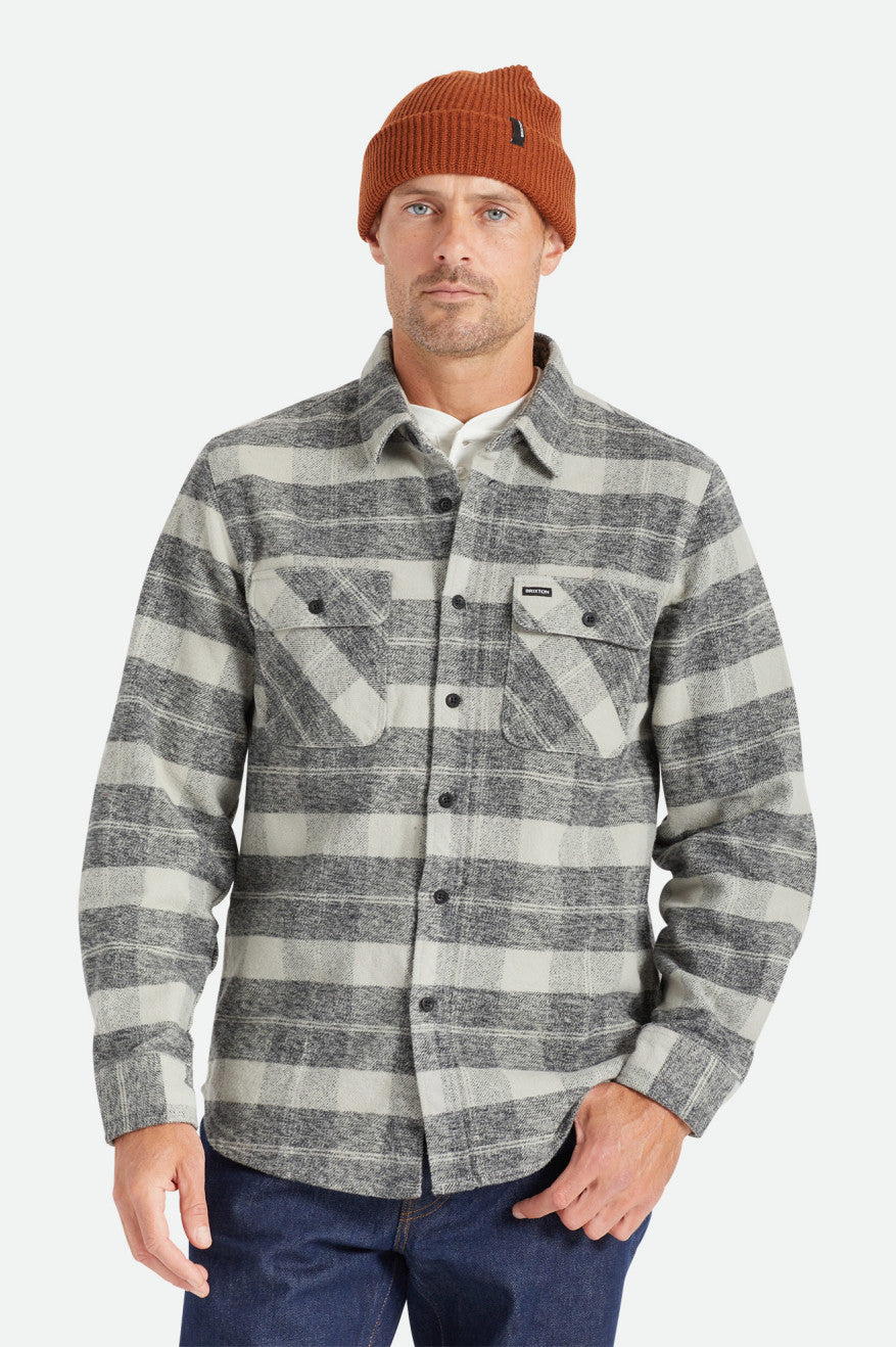 Black / Grey Men\'s Brixton Bowery Heavy Weight L/S Flannels | 150362-PBR