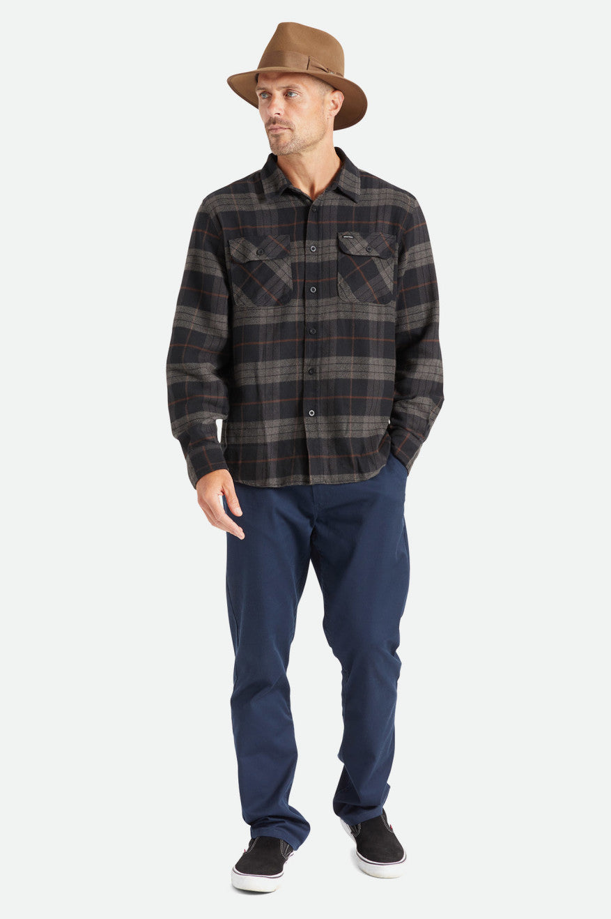 Black / Grey Men's Brixton Bowery L/S Flannels | 786913-MDI