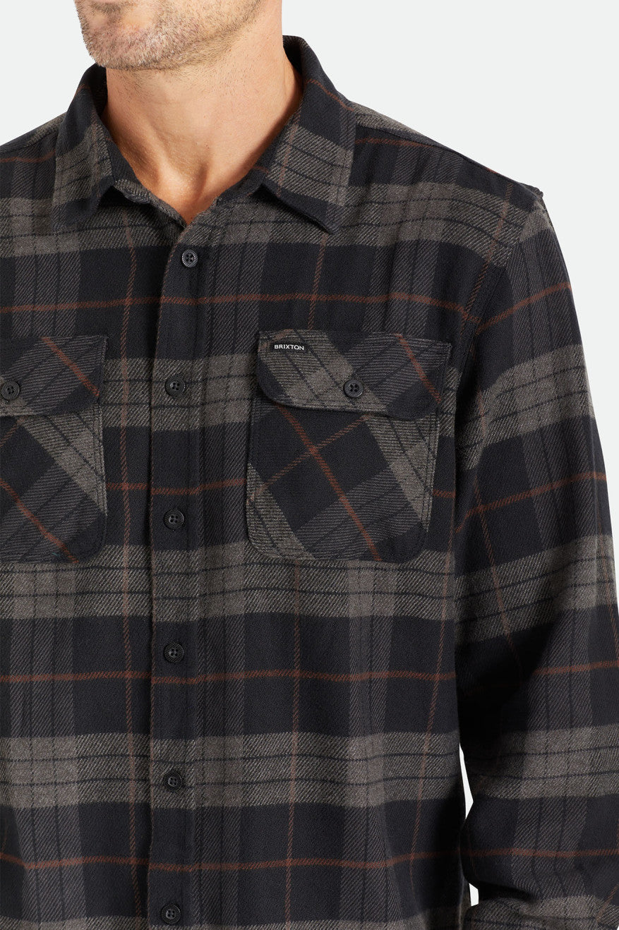 Black / Grey Men's Brixton Bowery L/S Flannels | 786913-MDI