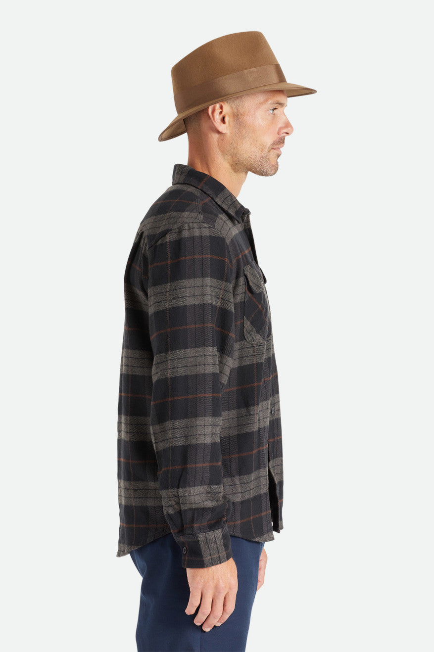 Black / Grey Men's Brixton Bowery L/S Flannels | 786913-MDI