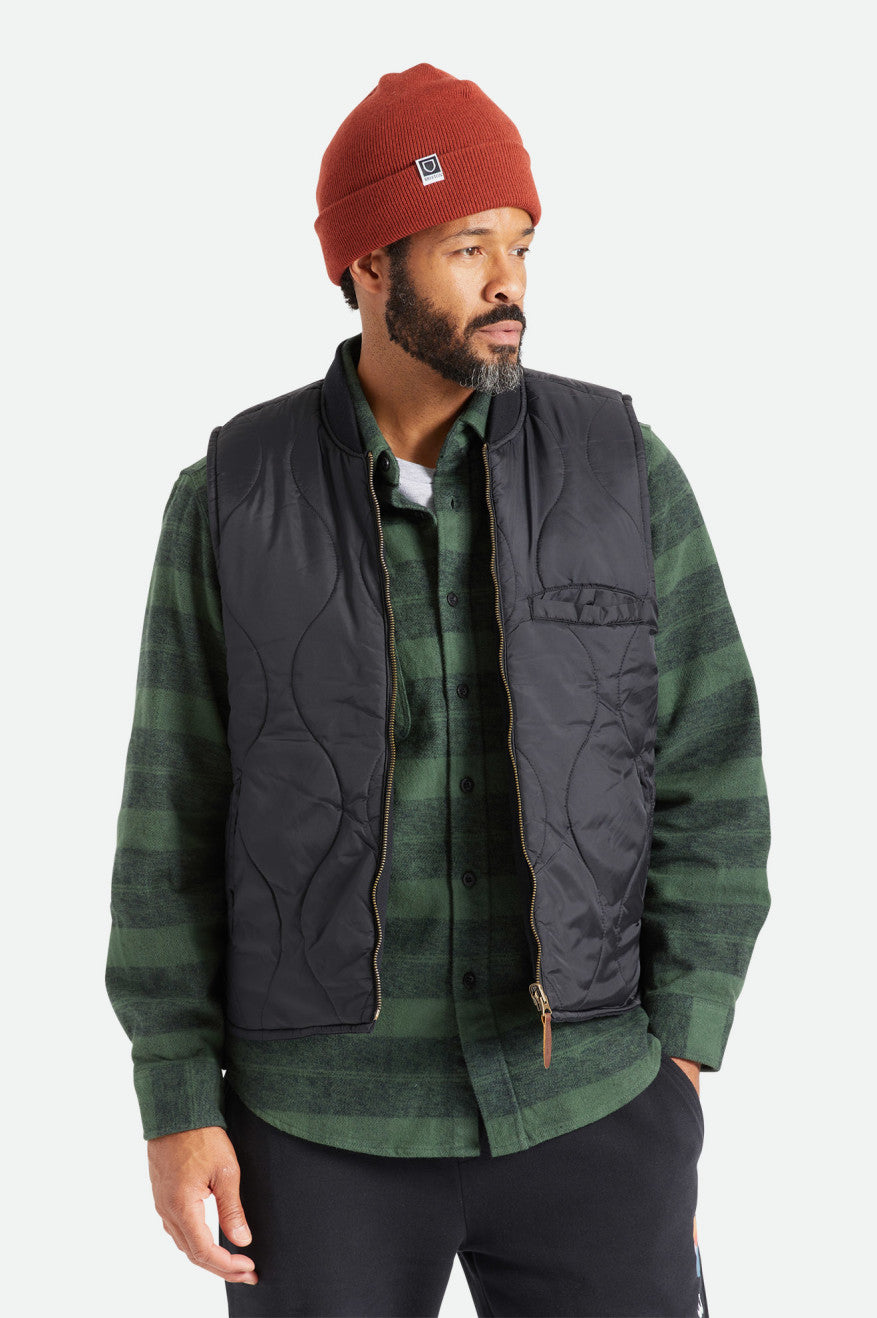 Black Men's Brixton Abraham Reversible Vest Jackets | 689214-RLH