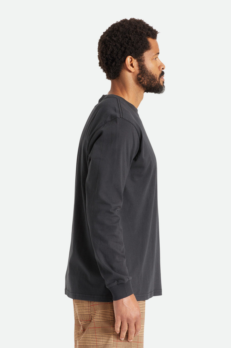 Black Men's Brixton Basic L/S Pocket Tops | 187402-ADM