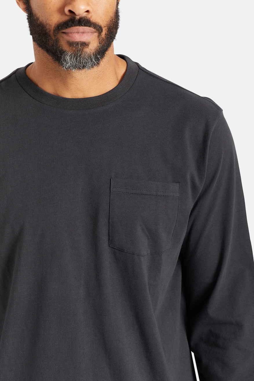 Black Men's Brixton Basic L/S Pocket Tops | 187402-ADM