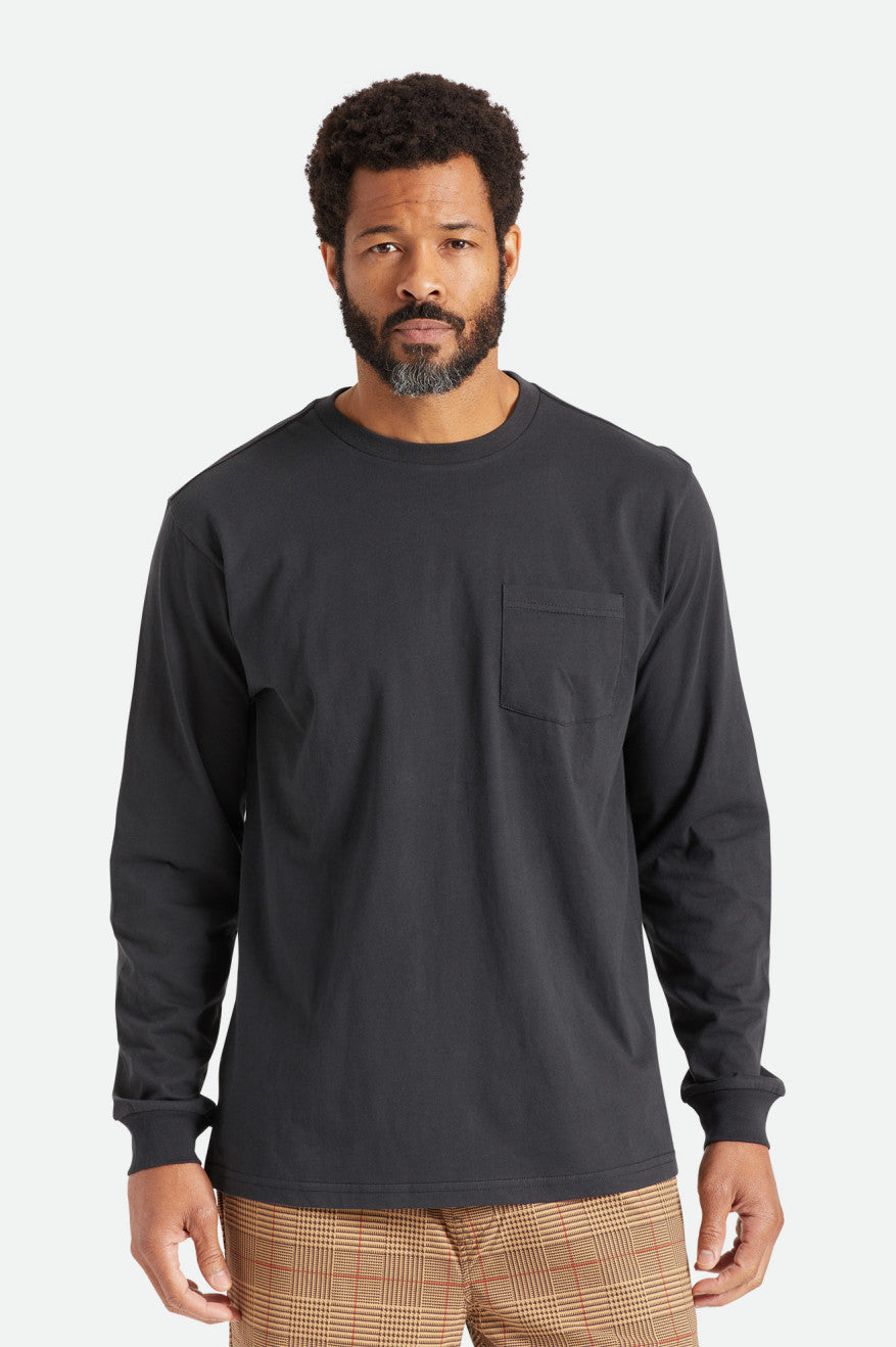 Black Men\'s Brixton Basic L/S Pocket Tops | 187402-ADM