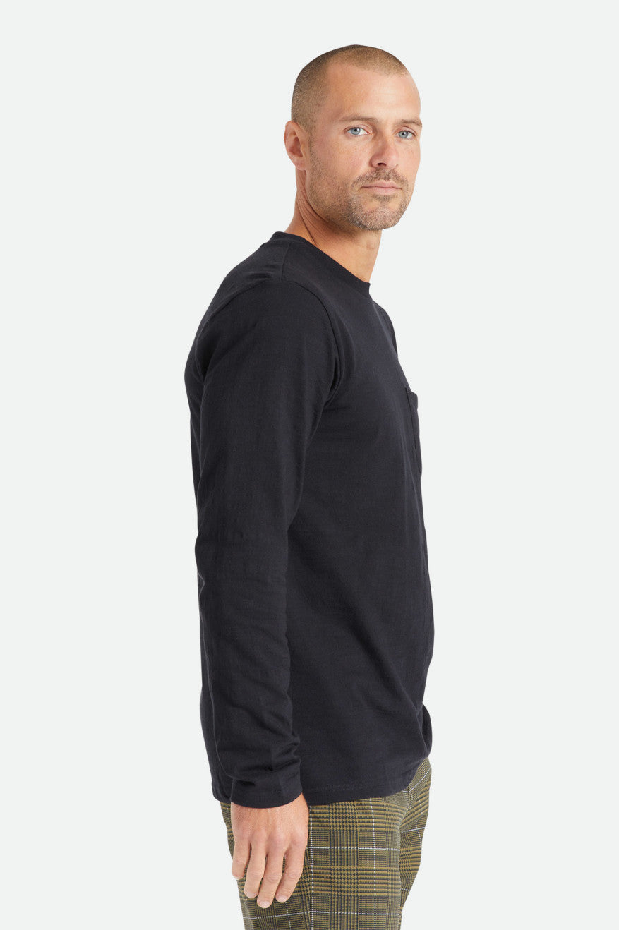 Black Men's Brixton Basic Slub L/S Pocket Knitwear | 013469-FSN