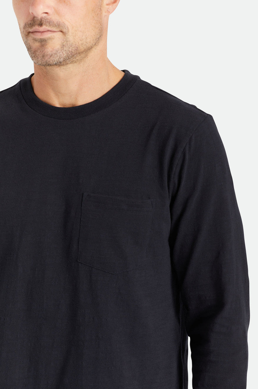 Black Men's Brixton Basic Slub L/S Pocket Knitwear | 013469-FSN