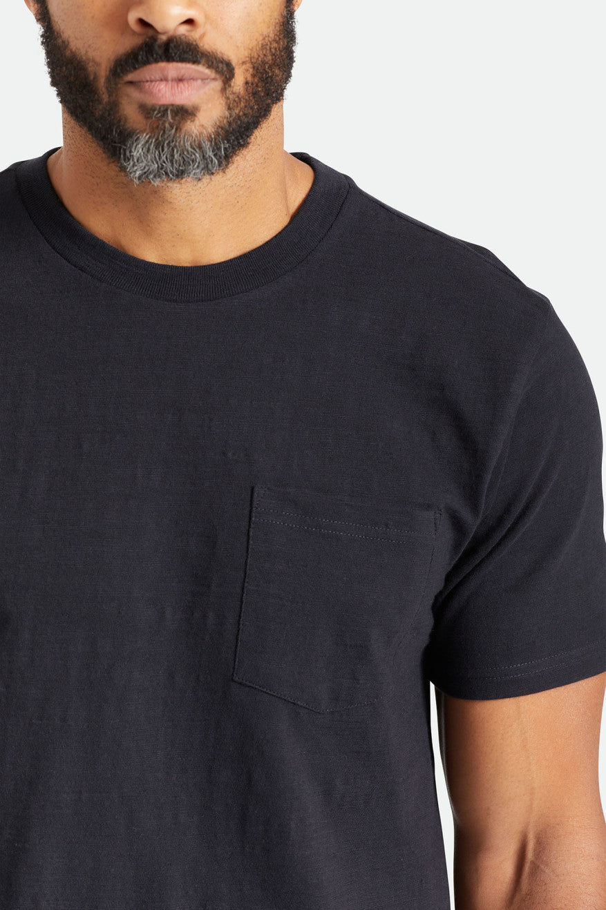 Black Men's Brixton Basic Slub S/S Pocket Tops | 148076-PAL