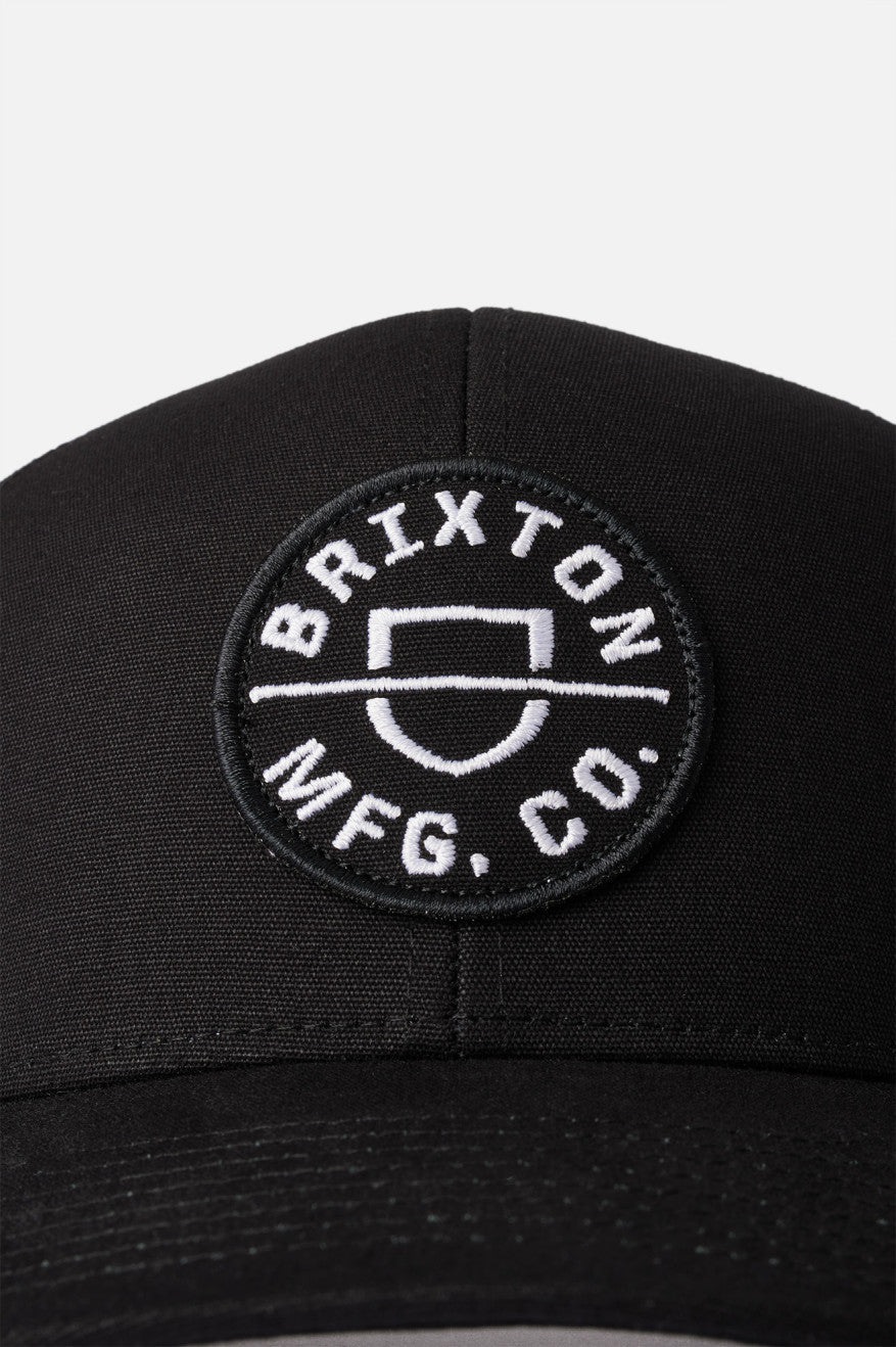 Black Men's Brixton Crest NetPlus MP Trucker Hat Caps | 961058-SAT