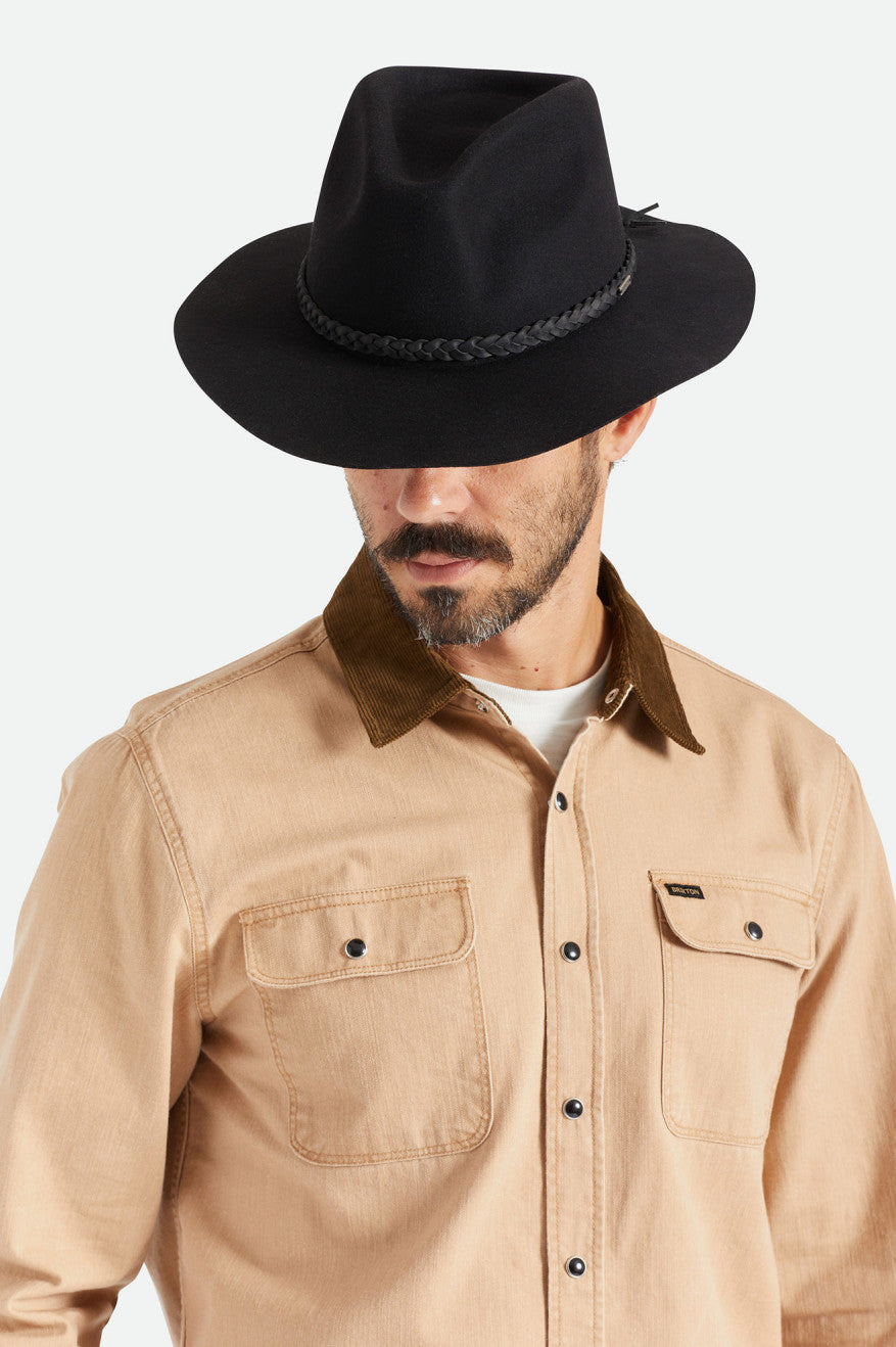 Black Men's Brixton Messer Western Fedoras | 673254-UJB