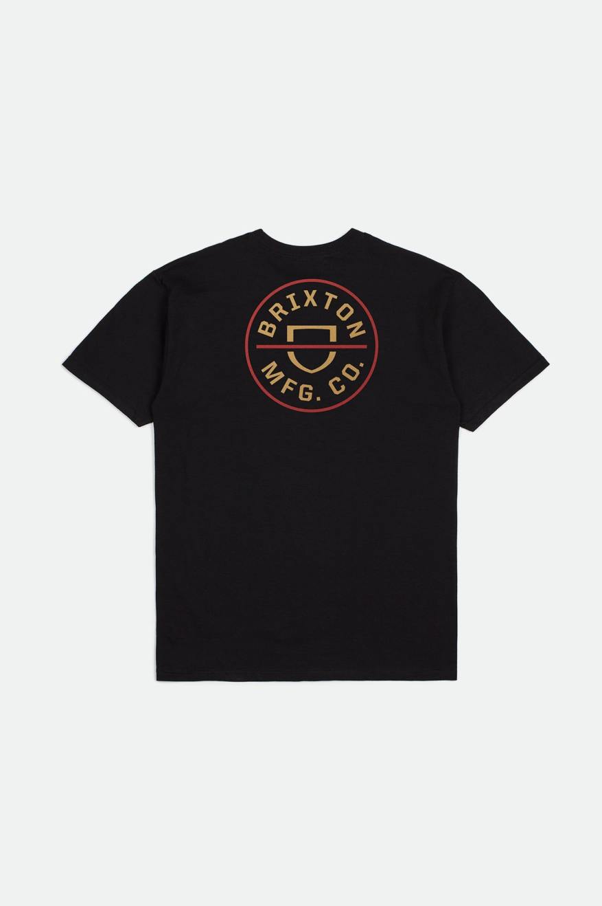 Black / Red / Light Gold Men's Brixton Crest II S/S Standard Tops | 023164-OWC