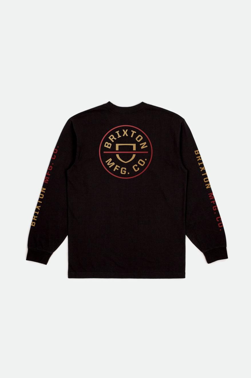 Black / Red / Light Gold Men's Brixton Crest L/S Standard Tops | 675983-MIG