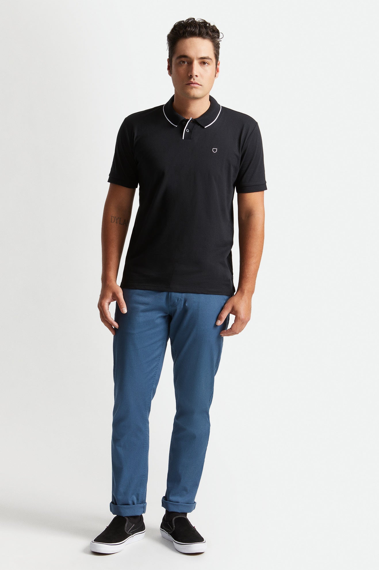 Black / White Men's Brixton Proper S/S Polo Knitwear | 904178-JCW