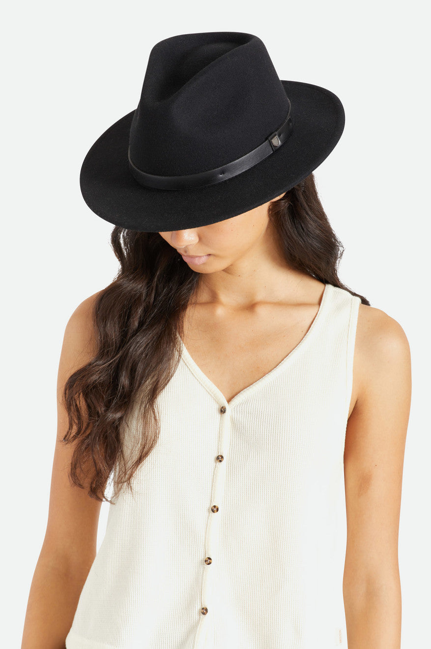 Black Women's Brixton Messer Fedora Fedoras | 169824-XWF