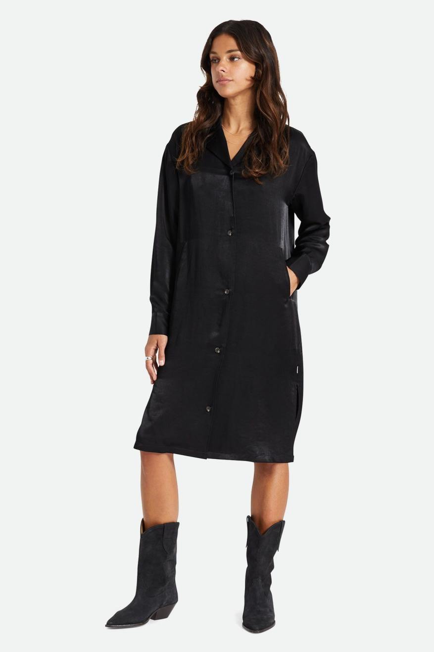 Black Women's Brixton Satin Blazer Shirt Dress | 264819-PAG