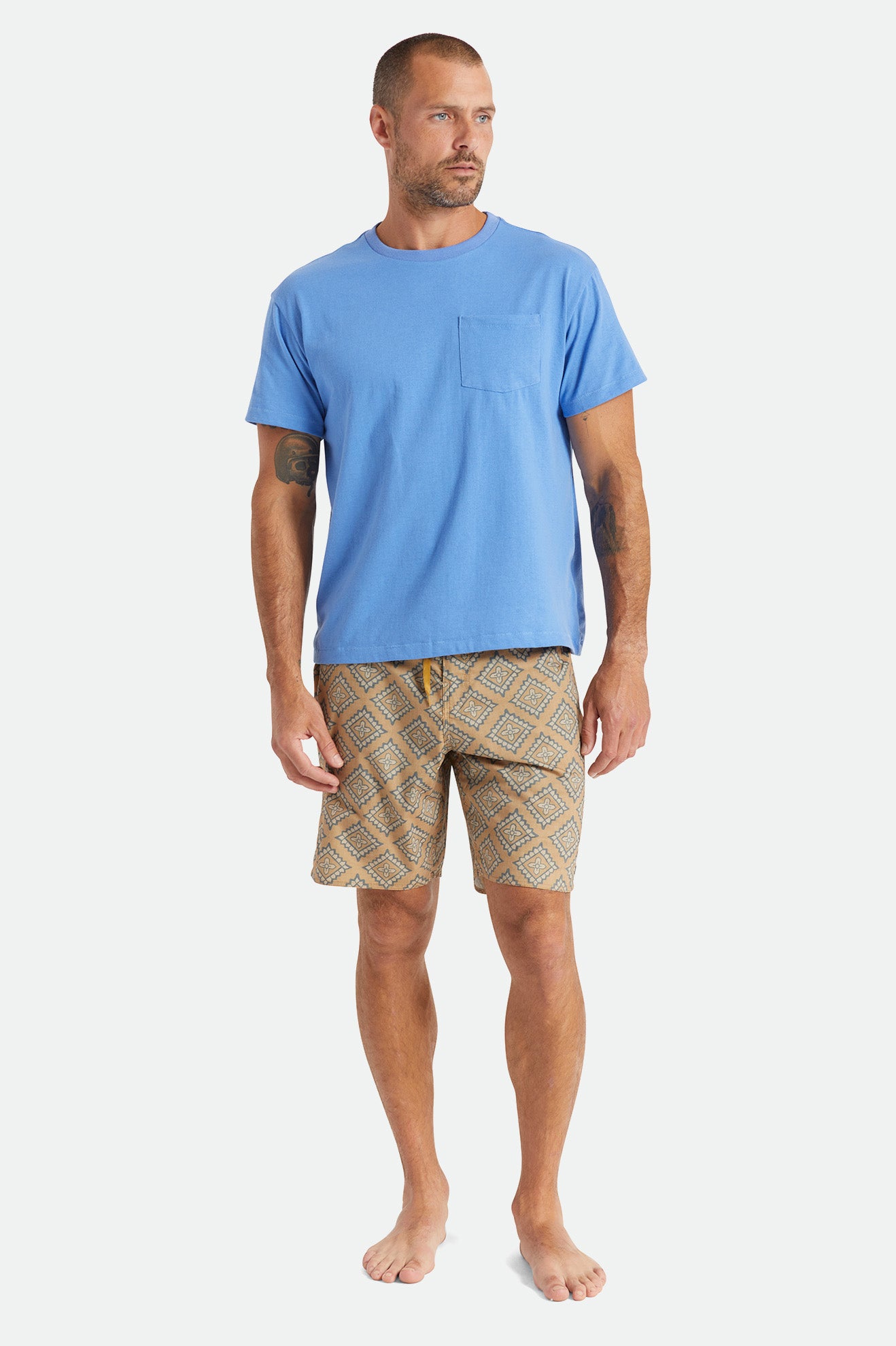 Blue Men's Brixton Basic S/S Pocket Tops | 275389-ZVF