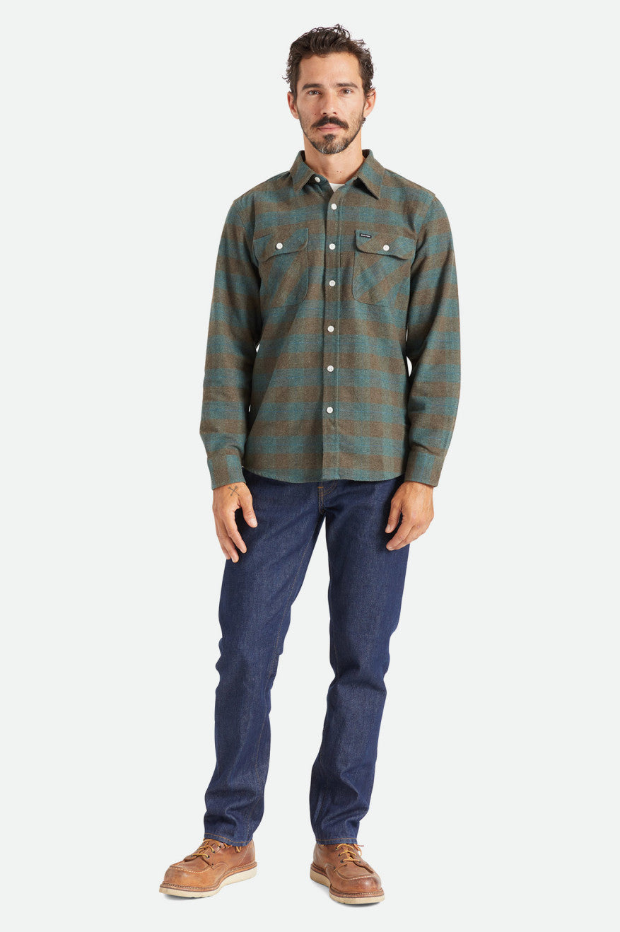 Blue Men's Brixton Bowery L/S Flannels | 082761-KFZ