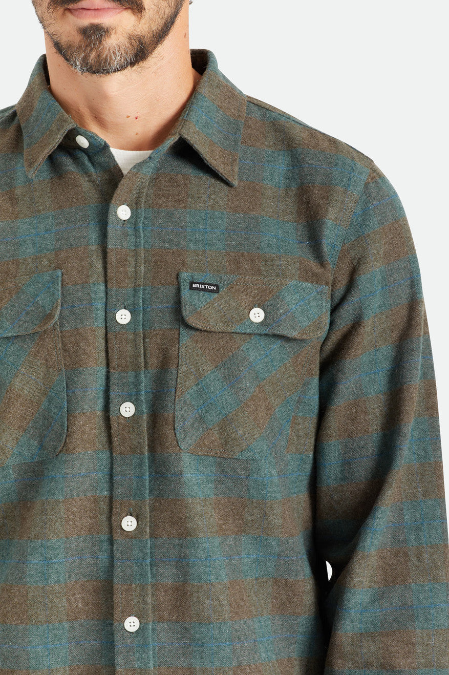 Blue Men's Brixton Bowery L/S Flannels | 082761-KFZ