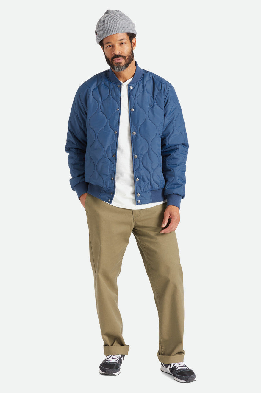 Blue Men's Brixton Dillinger Quilted Bomber Jackets | 641237-AGM