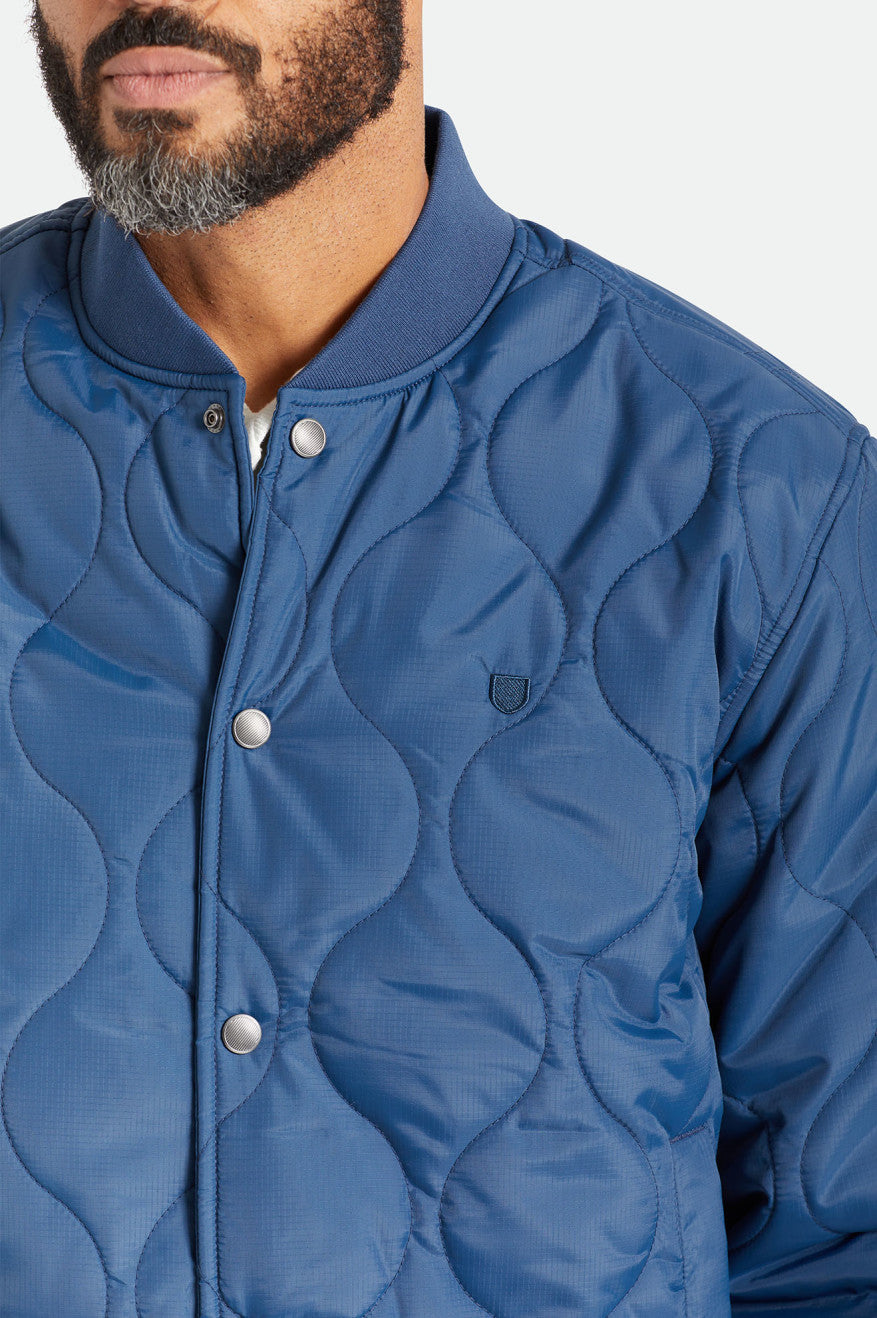 Blue Men's Brixton Dillinger Quilted Bomber Jackets | 641237-AGM