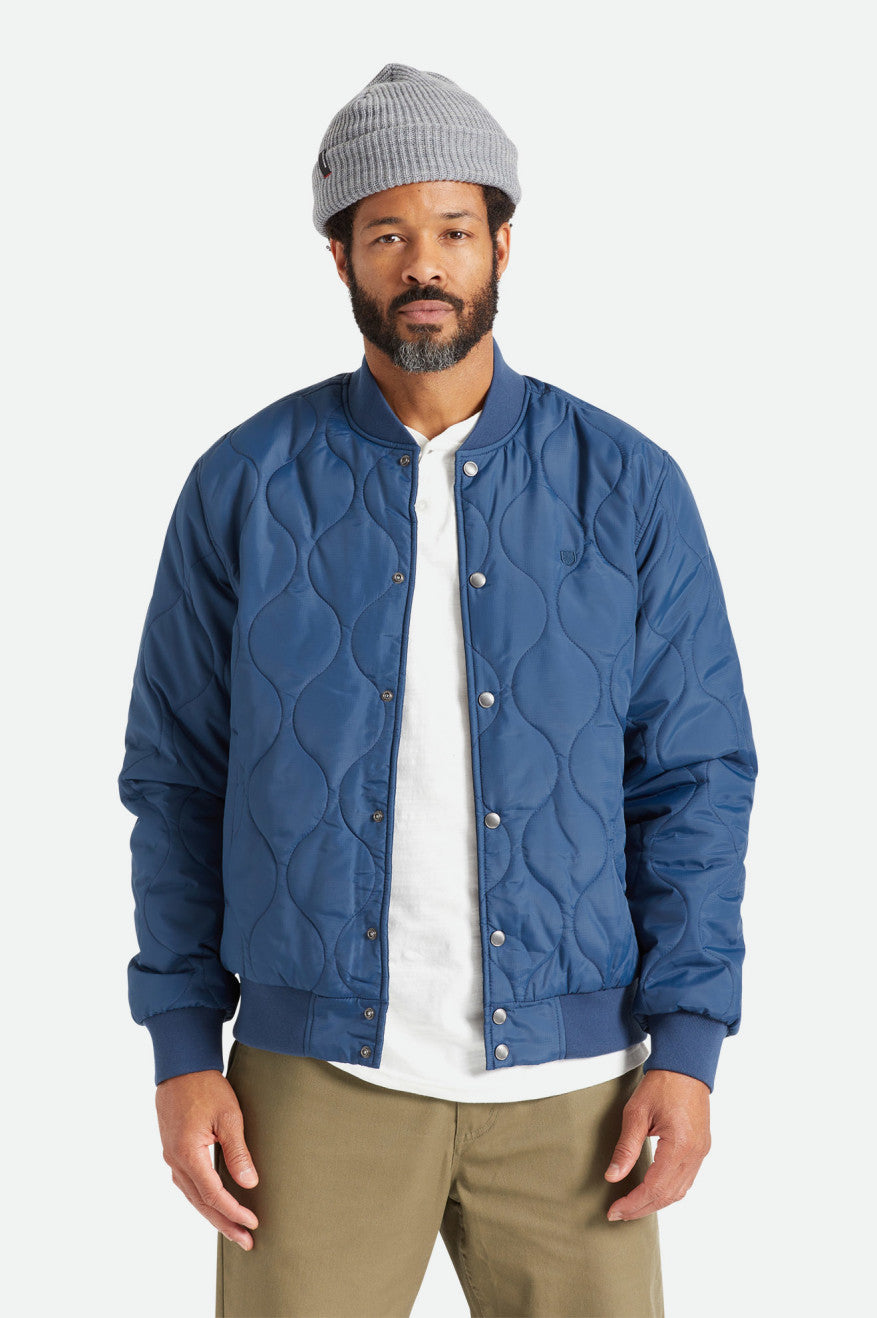 Blue Men's Brixton Dillinger Quilted Bomber Jackets | 641237-AGM