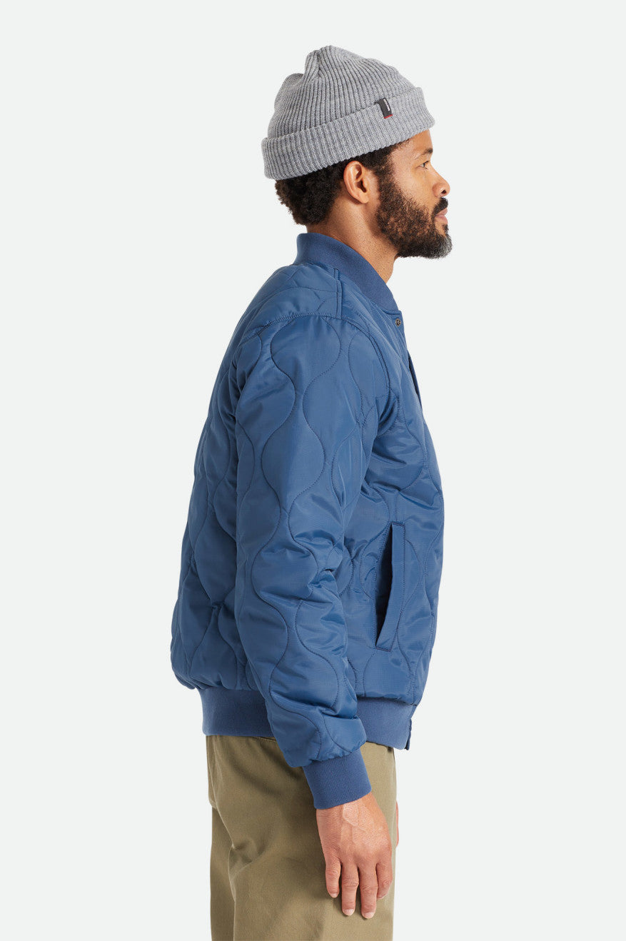 Blue Men's Brixton Dillinger Quilted Bomber Jackets | 641237-AGM