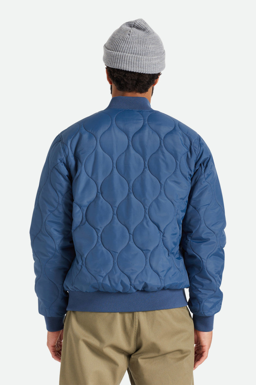 Blue Men's Brixton Dillinger Quilted Bomber Jackets | 641237-AGM