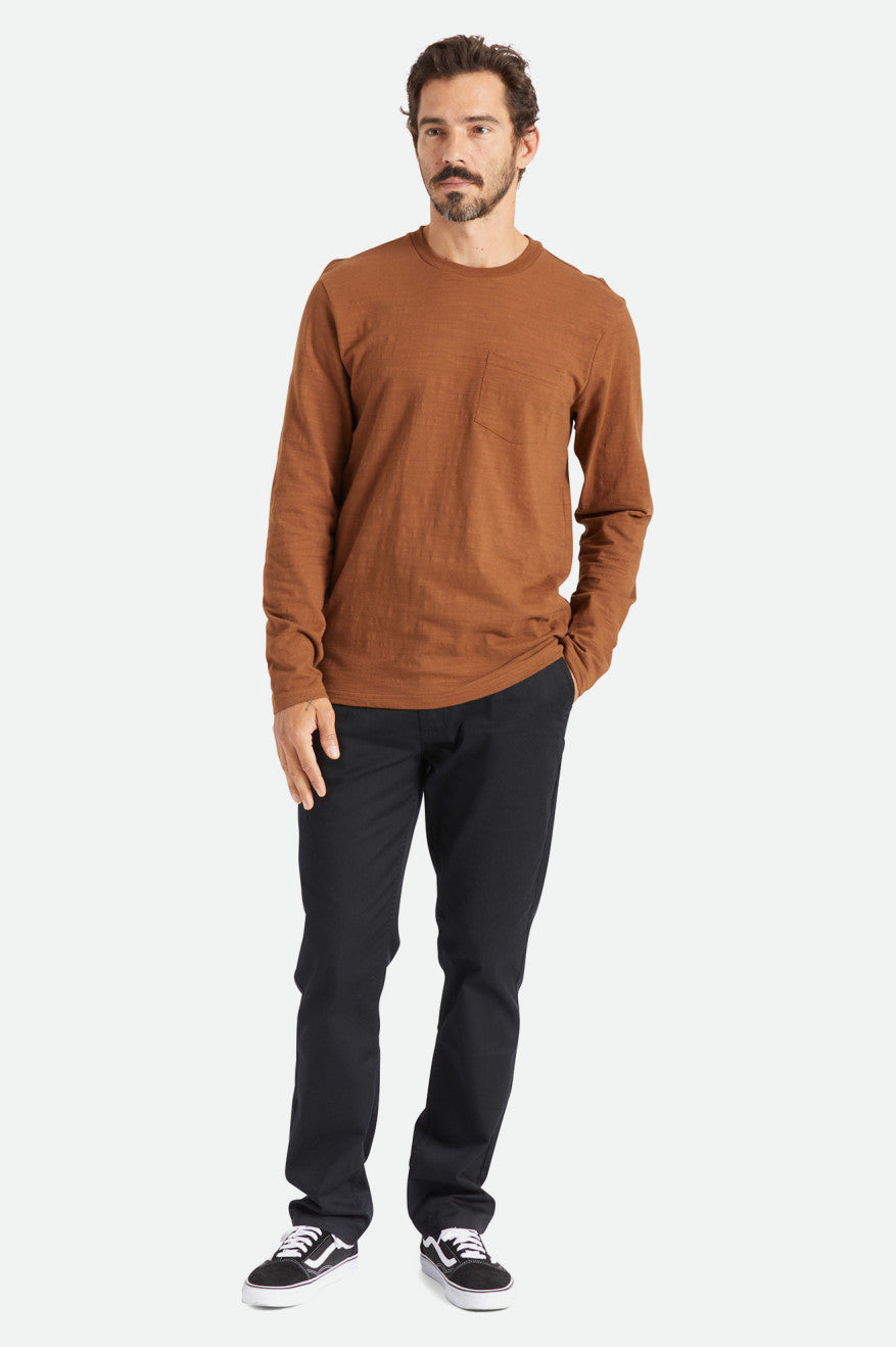 Brown Men's Brixton Basic Slub L/S Pocket Tops | 958720-KVX