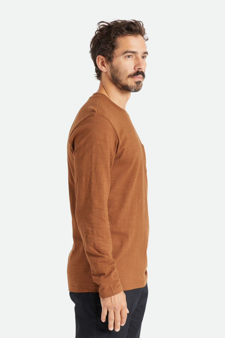 Brown Men's Brixton Basic Slub L/S Pocket Tops | 958720-KVX