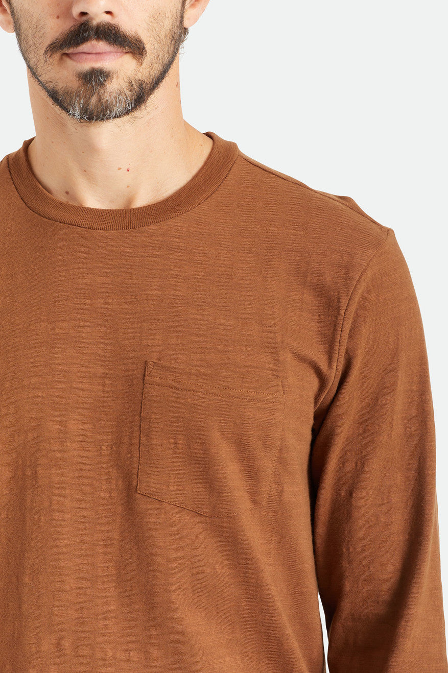 Brown Men's Brixton Basic Slub L/S Pocket Tops | 958720-KVX