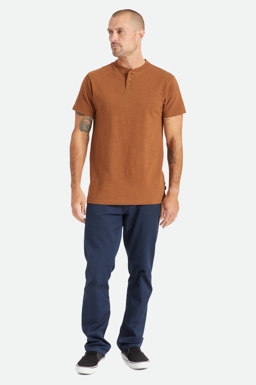 Brown Men's Brixton Basic Slub S/S Henley Knitwear | 012854-PID