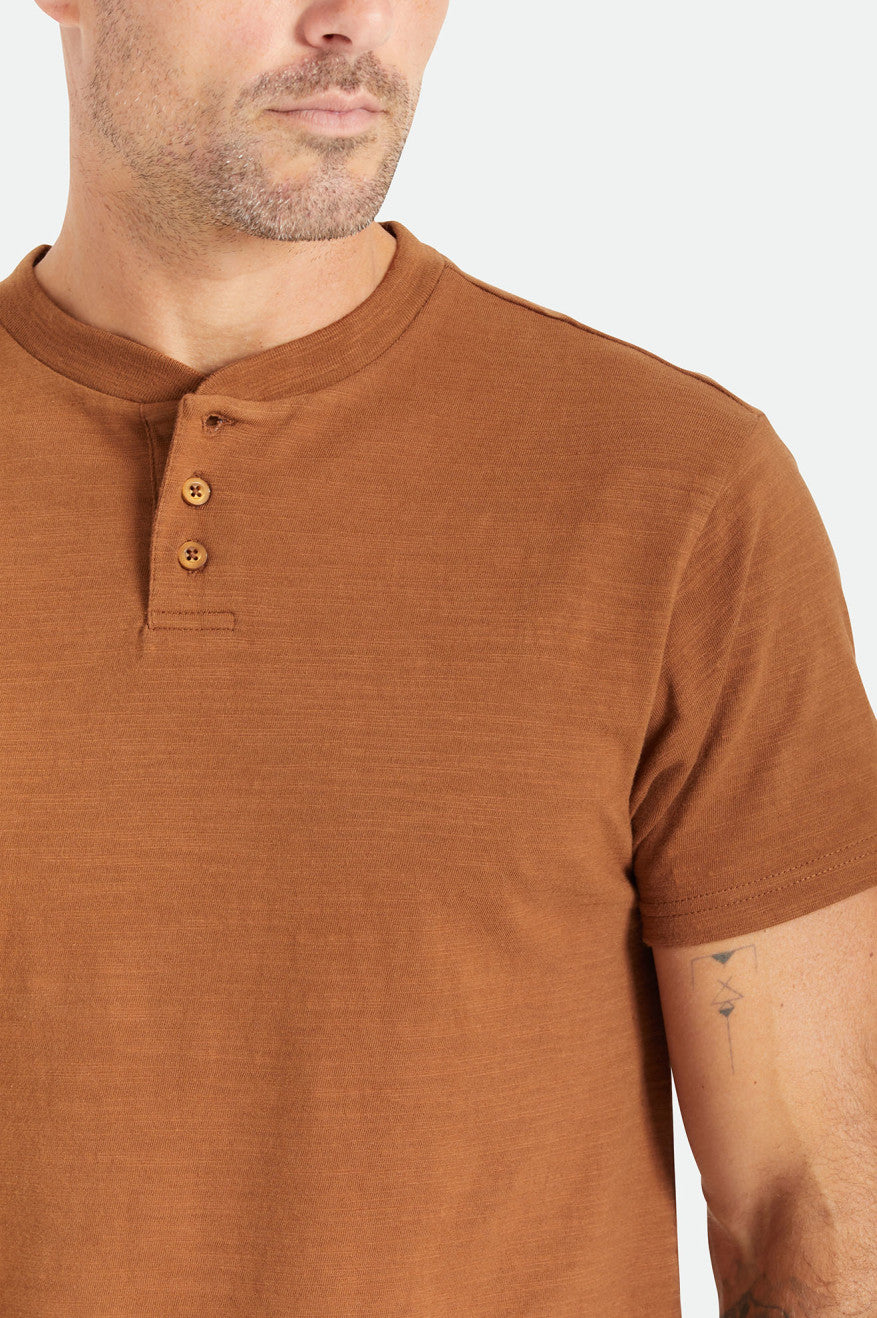 Brown Men's Brixton Basic Slub S/S Henley Knitwear | 012854-PID