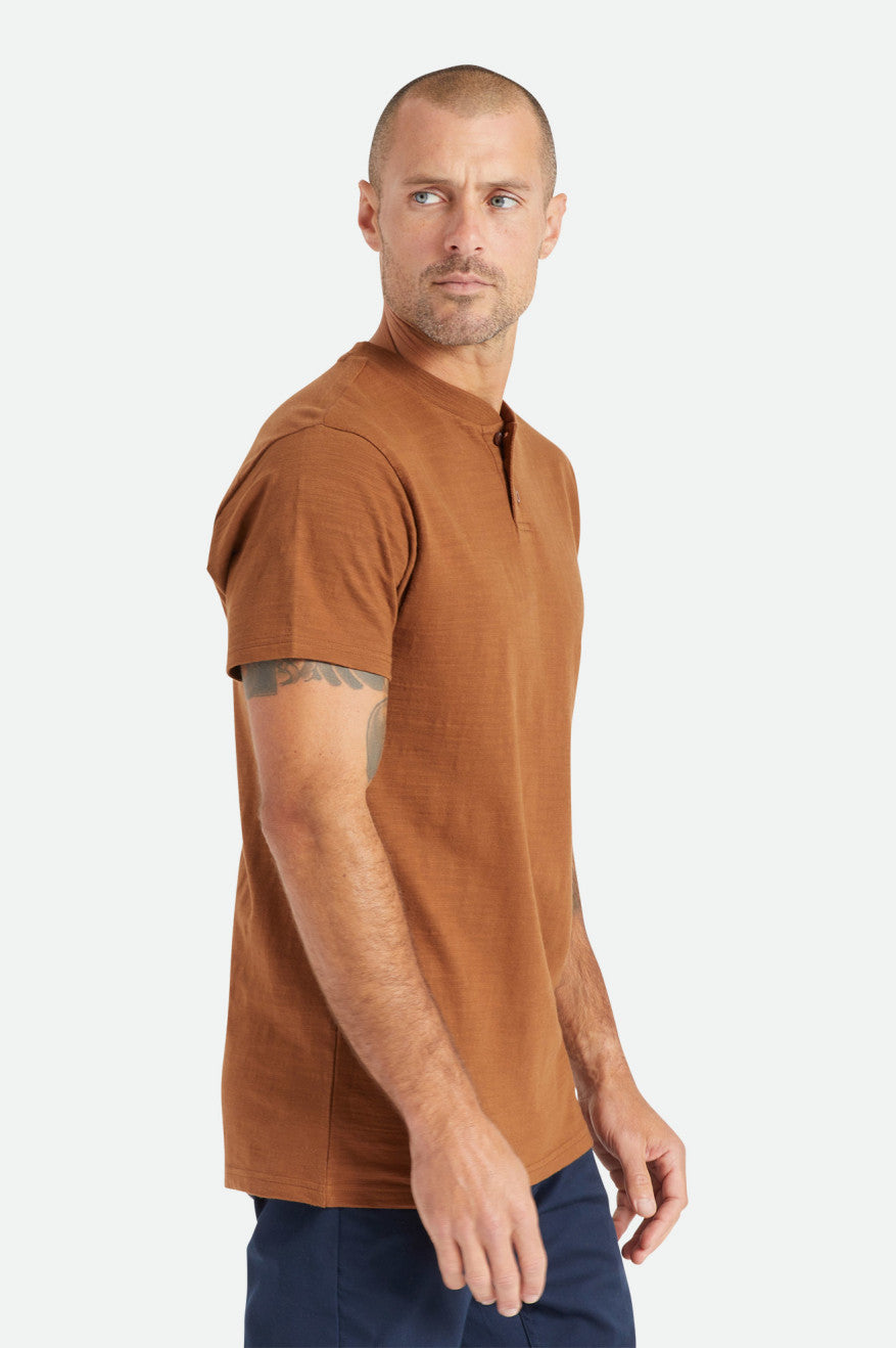 Brown Men's Brixton Basic Slub S/S Henley Knitwear | 012854-PID