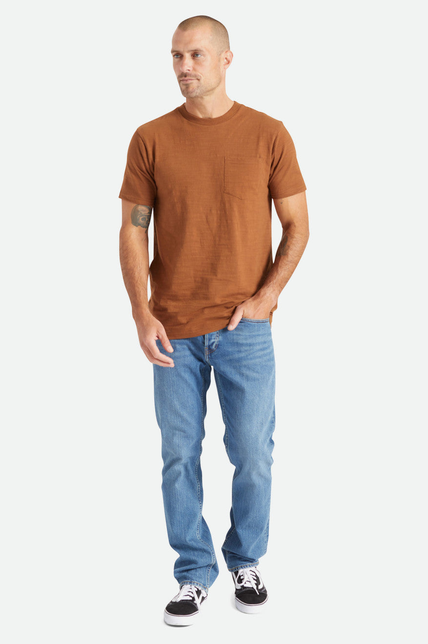 Brown Men's Brixton Basic Slub S/S Pocket Tops | 160357-UQB