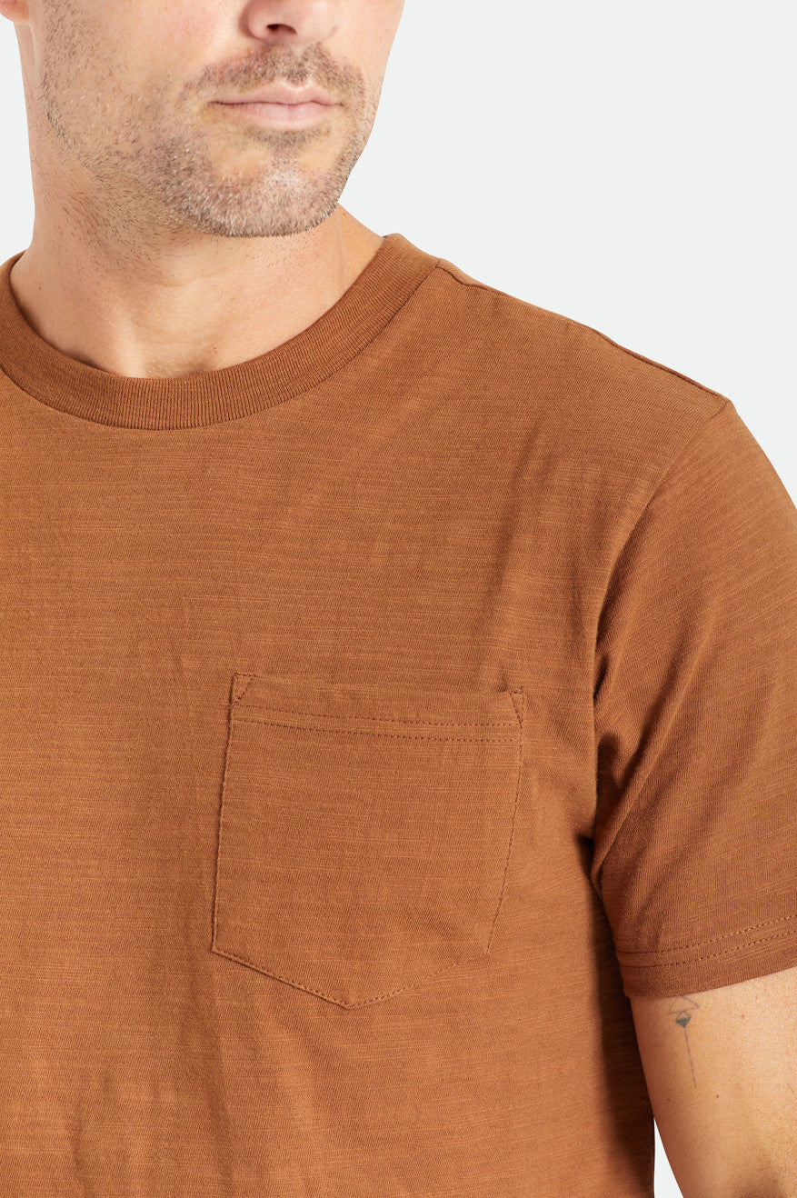 Brown Men's Brixton Basic Slub S/S Pocket Tops | 160357-UQB