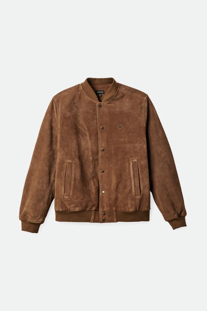 Brown Men's Brixton Dillinger Reserve Suede Bomber Jackets | 468237-OXS