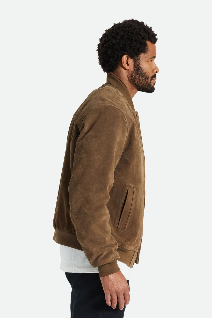 Brown Men's Brixton Dillinger Reserve Suede Bomber Jackets | 468237-OXS