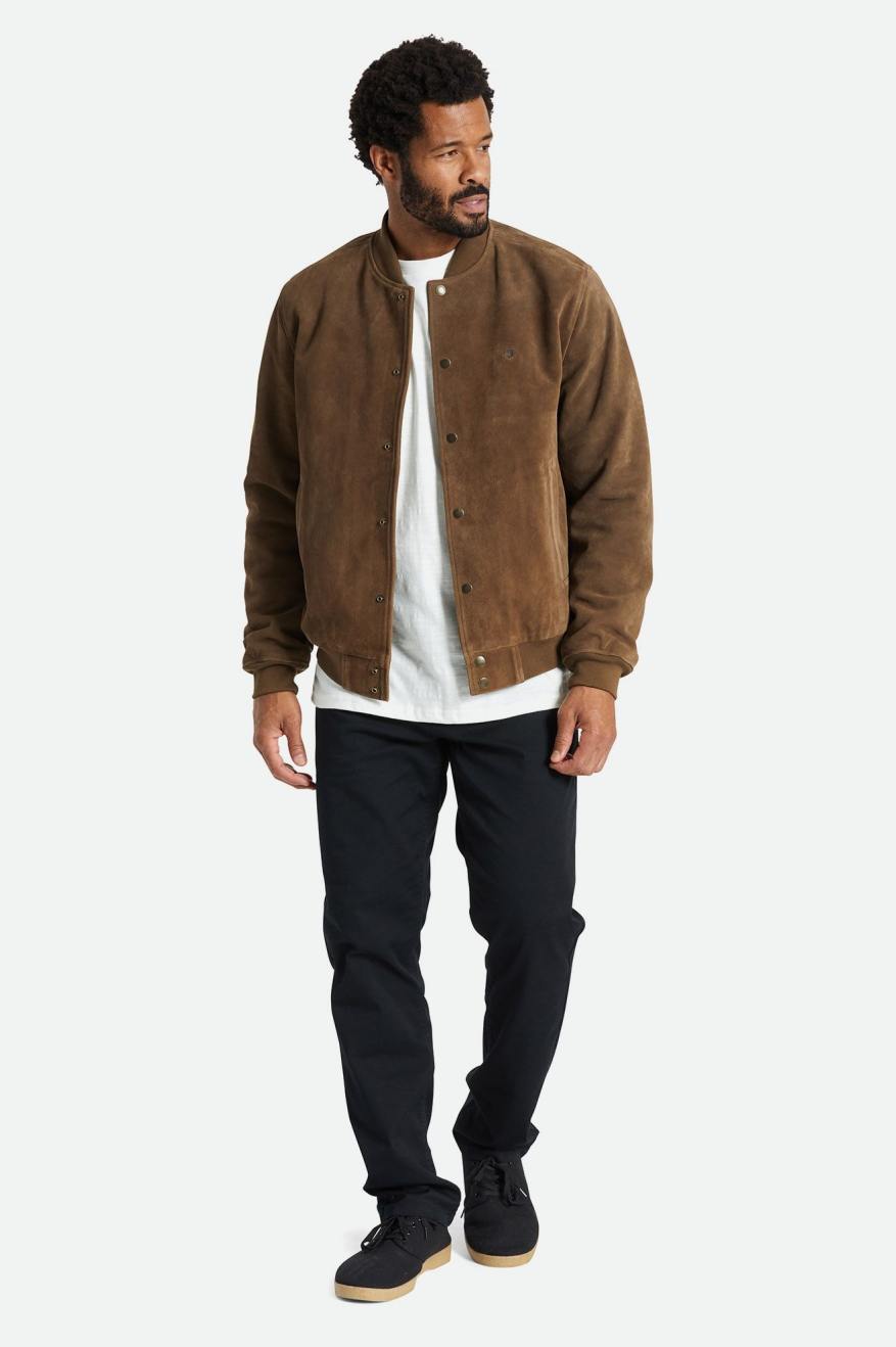 Brown Men's Brixton Dillinger Reserve Suede Bomber Jackets | 468237-OXS