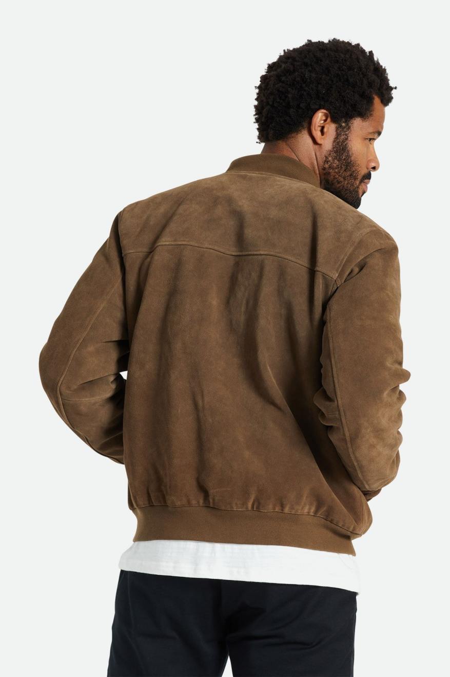 Brown Men's Brixton Dillinger Reserve Suede Bomber Jackets | 468237-OXS