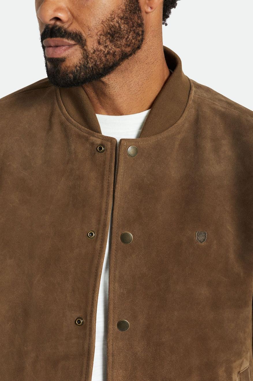 Brown Men's Brixton Dillinger Reserve Suede Bomber Jackets | 468237-OXS