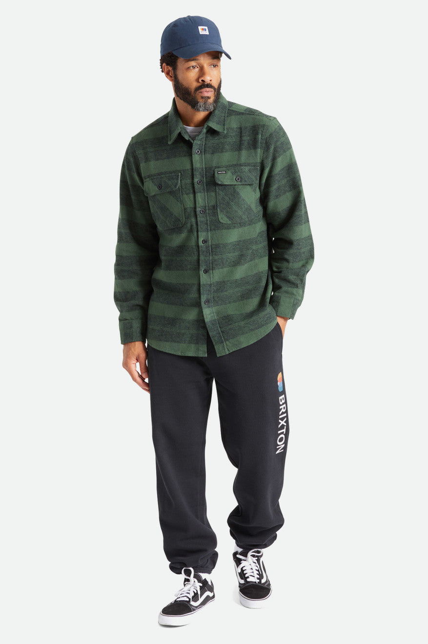 Green Men's Brixton Bowery Heavy Weight L/S Flannels | 079516-EFW