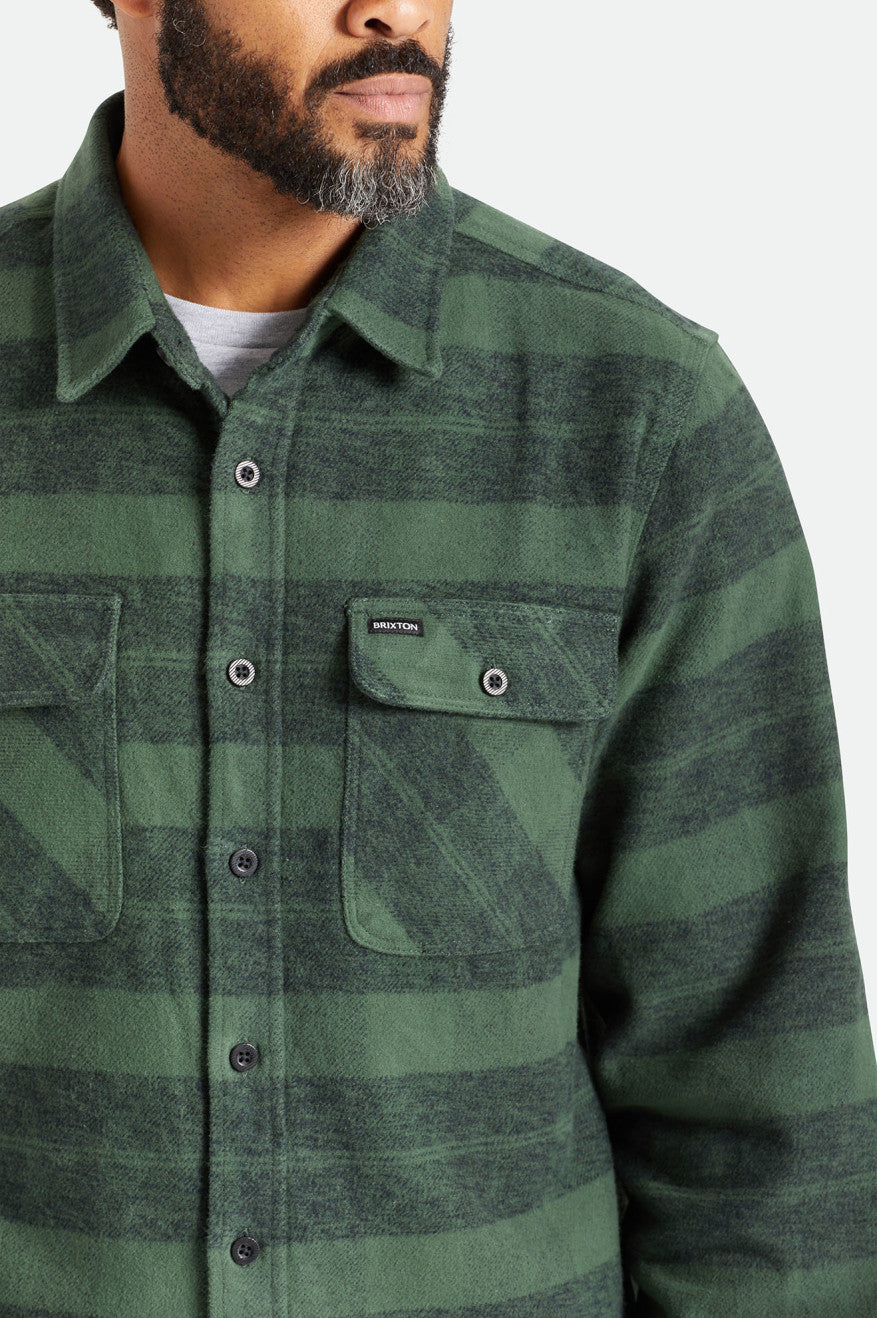 Green Men's Brixton Bowery Heavy Weight L/S Flannels | 079516-EFW